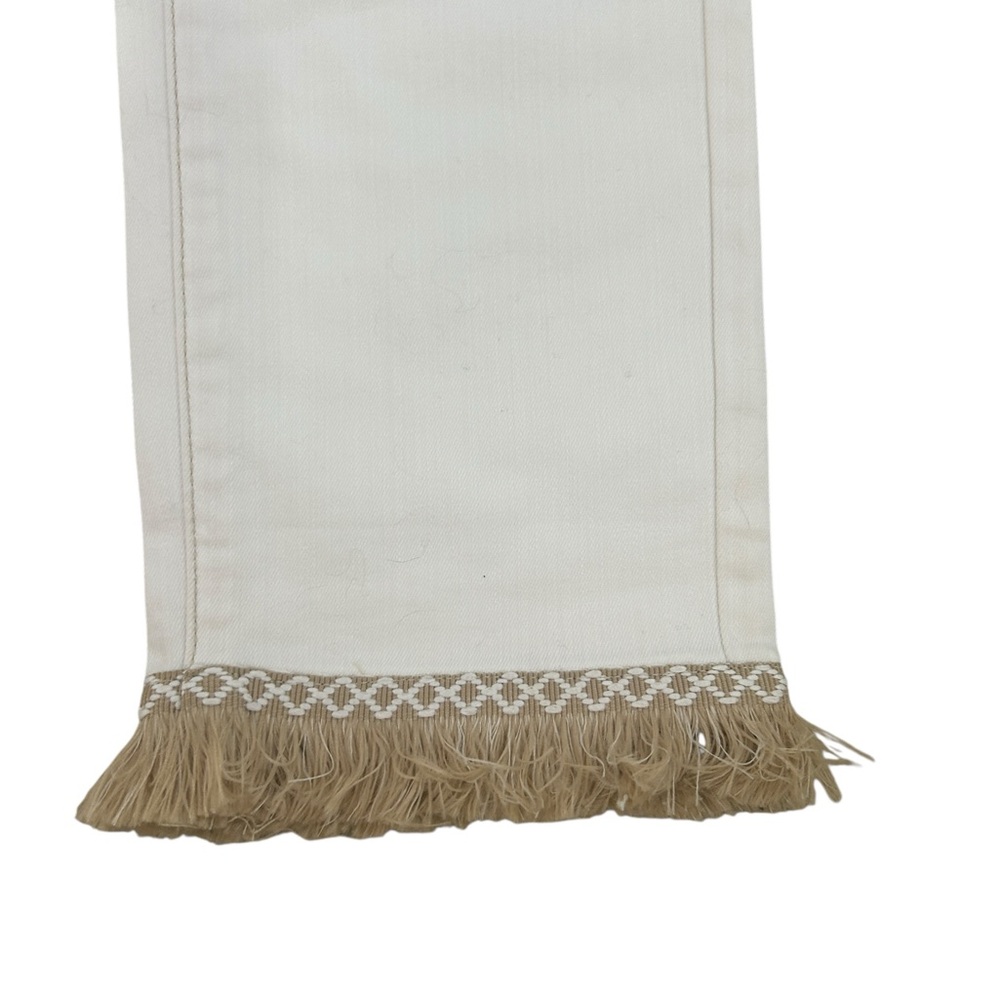 CHARLIE B White Straight Leg ankle Jeans tan Fringe Hems & contrast stitching 4 - Picture 5 of 7
